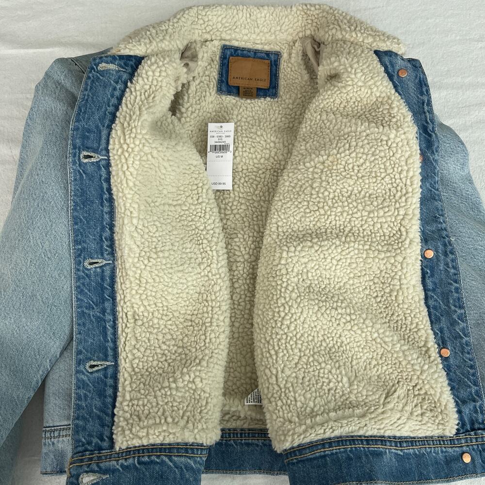 NWT American Eagle Sherpa Denim Trucker Jacket Blue Women's Size Medium - Picture 9 of 14